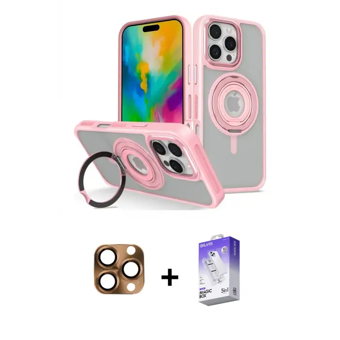 ieg™ iPhone 16 Pro Max Kılıf Nova Minimal Serisi - Siyah Bilvis 5in1 3D Magic Cam Ekran Koruyucu + Pers Alüminyum Kamera Lens - CLTM