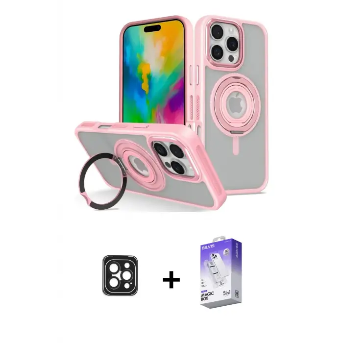 ieg™ iPhone 16 Pro Max Kılıf Nova Minimal Serisi - Siyah Bilvis 5in1 3D Magic Cam Ekran Koruyucu + PVD Metal Kamera Lens - SH