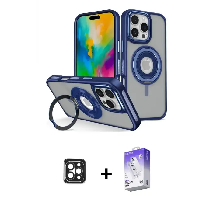 ieg™ iPhone 16 Pro Max Kılıf Nova Minimal Serisi - Siyah Bilvis 5in1 3D Magic Cam Ekran Koruyucu + PVD Metal Kamera Lens - SH
