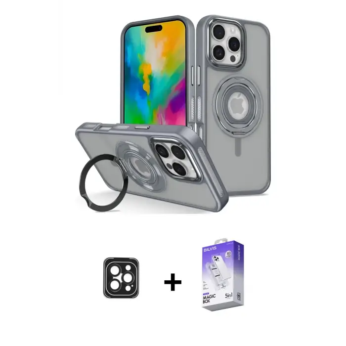 ieg™ iPhone 16 Pro Max Kılıf Nova Minimal Serisi - Siyah Bilvis 5in1 3D Magic Cam Ekran Koruyucu + PVD Metal Kamera Lens - SH