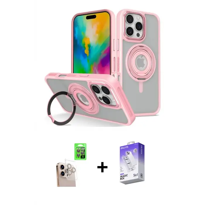 ieg™ iPhone 16 Pro Max Kılıf Nova Minimal Serisi - Siyah Bilvis 5in1 3D Magic Cam Ekran Koruyucu + Raze Metal Kamera Lens - NLGY