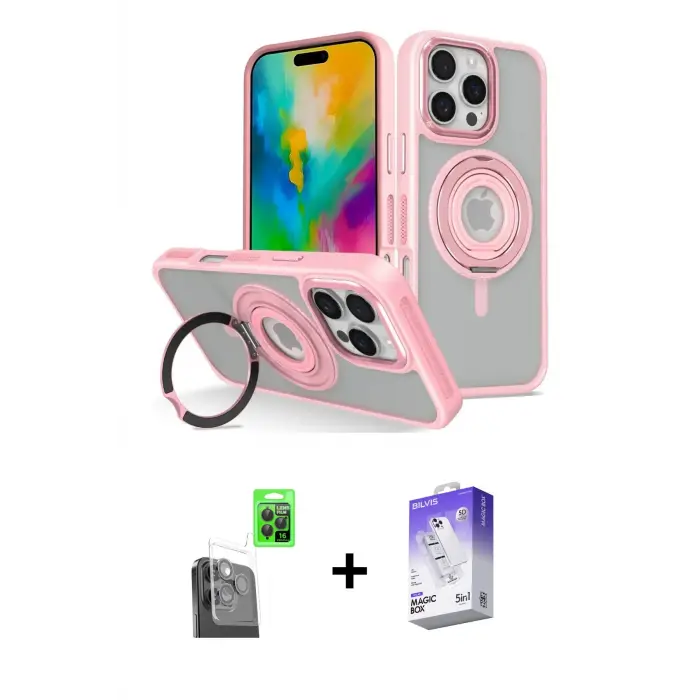 ieg™ iPhone 16 Pro Max Kılıf Nova Minimal Serisi - Siyah Bilvis 5in1 3D Magic Cam Ekran Koruyucu + Raze Metal Kamera Lens - SH