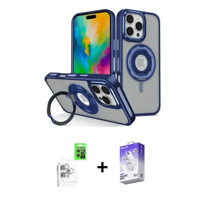 ieg™ iPhone 16 Pro Max Kılıf Nova Minimal Serisi - Siyah Bilvis 5in1 3D Magic Cam Ekran Koruyucu + Raze Metal Kamera Lens - BZ