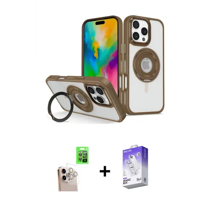 ieg™ iPhone 16 Pro Max Kılıf Nova Minimal Serisi - Siyah Bilvis 5in1 3D Magic Cam Ekran Koruyucu + Raze Metal Kamera Lens - NLGY