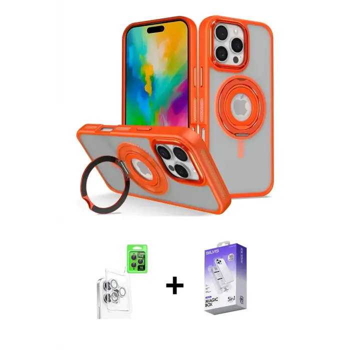 ieg™ iPhone 16 Pro Max Kılıf Nova Minimal Serisi - Siyah Bilvis 5in1 3D Magic Cam Ekran Koruyucu + Raze Metal Kamera Lens - BZ