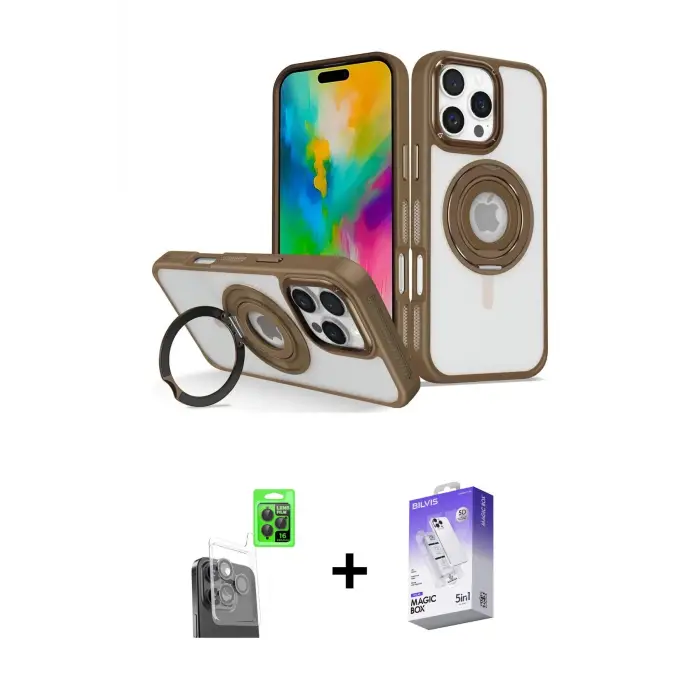ieg™ iPhone 16 Pro Max Kılıf Nova Minimal Serisi - Siyah Bilvis 5in1 3D Magic Cam Ekran Koruyucu + Raze Metal Kamera Lens - SH