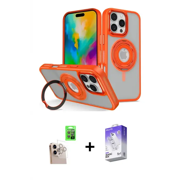 ieg™ iPhone 16 Pro Max Kılıf Nova Minimal Serisi - Siyah Bilvis 5in1 3D Magic Cam Ekran Koruyucu + Raze Metal Kamera Lens - NLGY