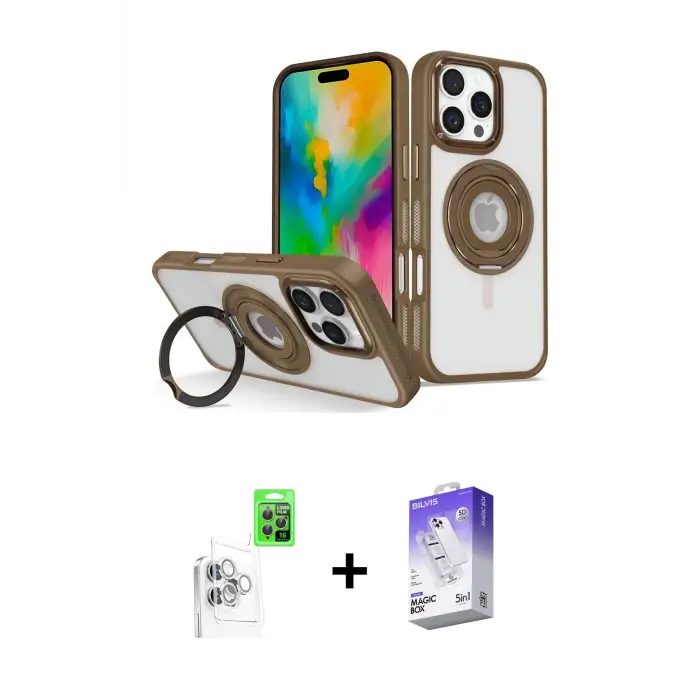ieg™ iPhone 16 Pro Max Kılıf Nova Minimal Serisi - Siyah Bilvis 5in1 3D Magic Cam Ekran Koruyucu + Raze Metal Kamera Lens - BZ