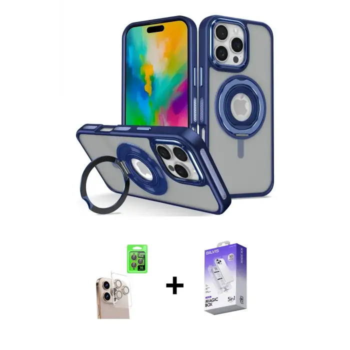 ieg™ iPhone 16 Pro Max Kılıf Nova Minimal Serisi - Siyah Bilvis 5in1 3D Magic Cam Ekran Koruyucu + Raze Metal Kamera Lens - NLGY