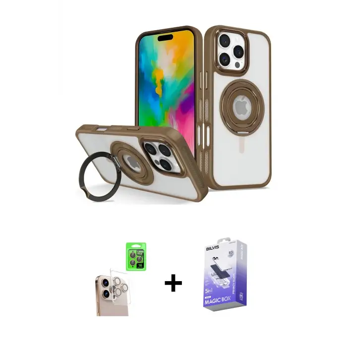 ieg™ iPhone 16 Pro Max Kılıf Nova Minimal Serisi - Siyah Bilvis 5in1 5D Magic Hayalet Cam Ekran Koruyucu + Raze Metal Kamera Lens - NLGY