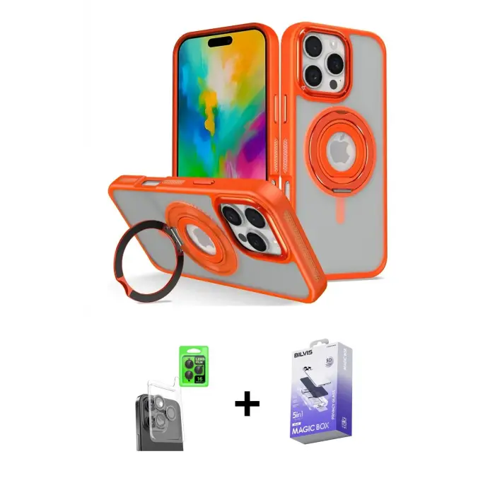 ieg™ iPhone 16 Pro Max Kılıf Nova Minimal Serisi - Siyah Bilvis 5in1 5D Magic Hayalet Cam Ekran Koruyucu + Raze Metal Kamera Lens - SH