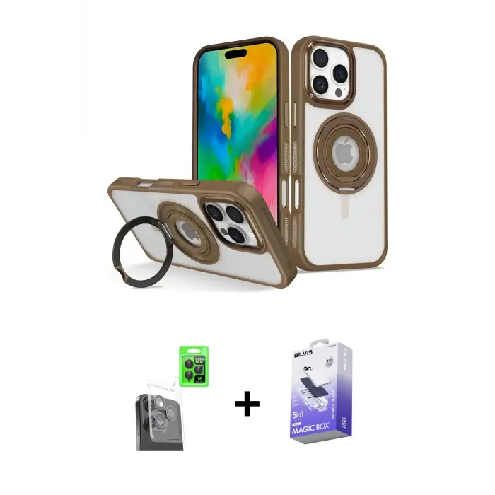 ieg™ iPhone 16 Pro Max Kılıf Nova Minimal Serisi - Siyah Bilvis 5in1 5D Magic Hayalet Cam Ekran Koruyucu + Raze Metal Kamera Lens - SH