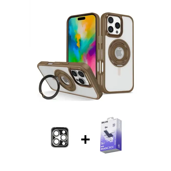 ieg™ iPhone 16 Pro Max Kılıf Nova Minimal Serisi - Siyah Bilvis 5in1 5D Magic Hayalet Cam Ekran Koruyucu + PVD Metal Kamera Lens - GS