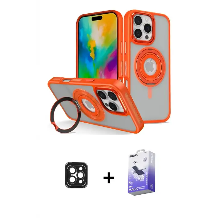 ieg™ iPhone 16 Pro Max Kılıf Nova Minimal Serisi - Siyah Bilvis 5in1 5D Magic Hayalet Cam Ekran Koruyucu + PVD Metal Kamera Lens - SH