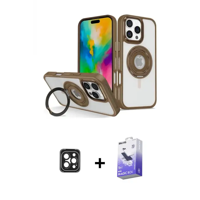 ieg™ iPhone 16 Pro Max Kılıf Nova Minimal Serisi - Siyah Bilvis 5in1 5D Magic Hayalet Cam Ekran Koruyucu + PVD Metal Kamera Lens - SH
