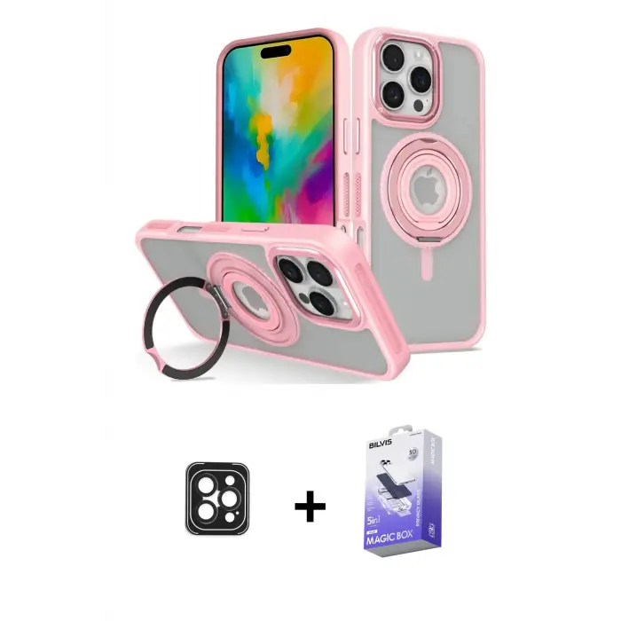 ieg™ iPhone 16 Pro Max Kılıf Nova Minimal Serisi - Siyah Bilvis 5in1 5D Magic Hayalet Cam Ekran Koruyucu + PVD Metal Kamera Lens - SH