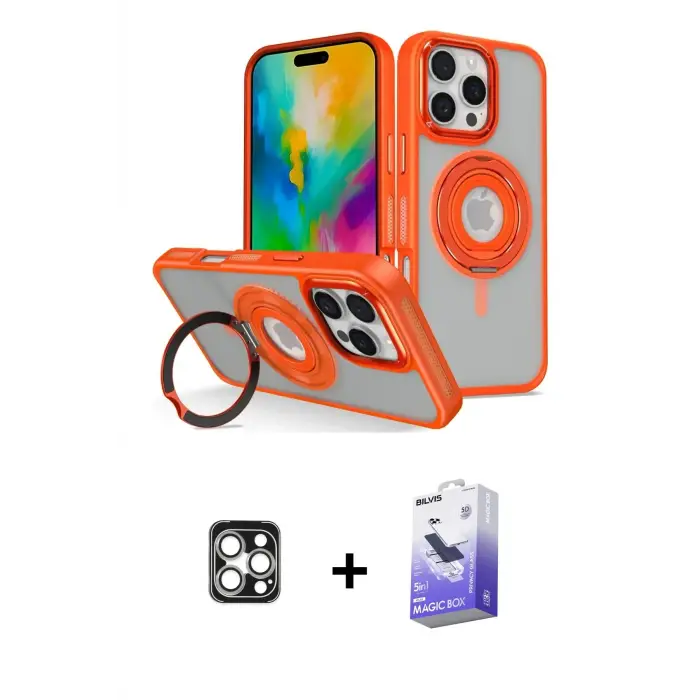 ieg™ iPhone 16 Pro Max Kılıf Nova Minimal Serisi - Siyah Bilvis 5in1 5D Magic Hayalet Cam Ekran Koruyucu + PVD Metal Kamera Lens - GS