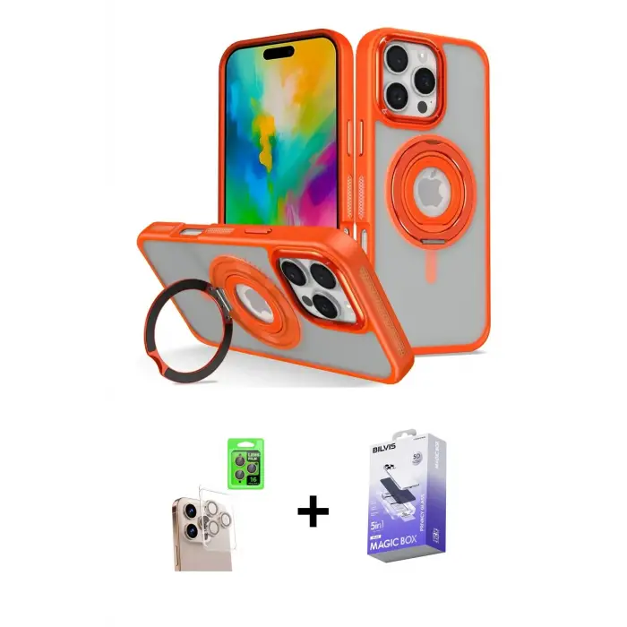 ieg™ iPhone 16 Pro Max Kılıf Nova Minimal Serisi - Siyah Bilvis 5in1 5D Magic Hayalet Cam Ekran Koruyucu + Raze Metal Kamera Lens - NLGY