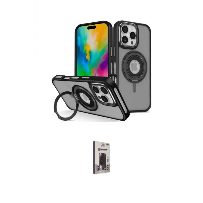 ieg™ iPhone 16 Pro Max Kılıf Nova Minimal Serisi - Siyah Bilvis Hayalet Cam Ekran Koruyucu