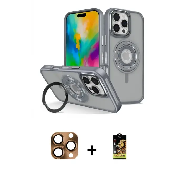 ieg™ iPhone 16 Pro Max Kılıf Nova Minimal Serisi - Siyah Buffer Cam Ekran Koruyucu + Pers Alüminyum Kamera Lens - CLTM