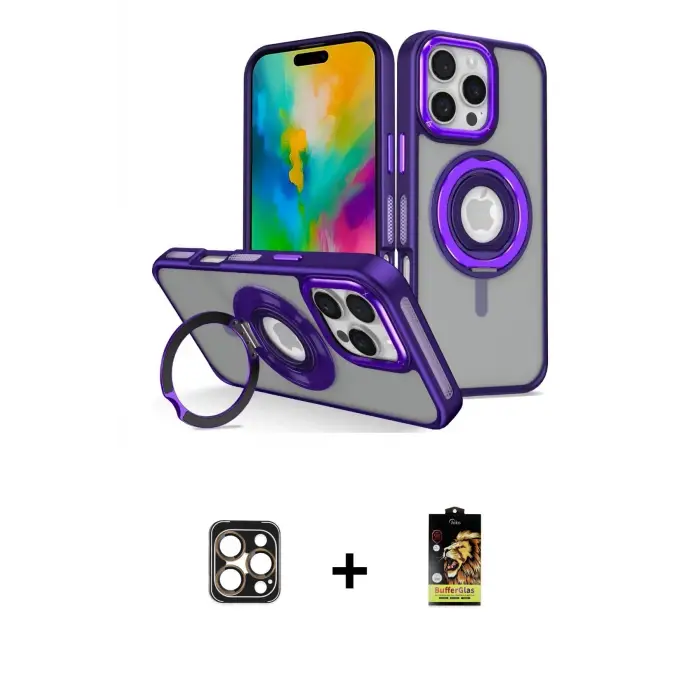 ieg™ iPhone 16 Pro Max Kılıf Nova Minimal Serisi - Siyah Buffer Cam Ekran Koruyucu + PVD Metal Kamera Lens - GD