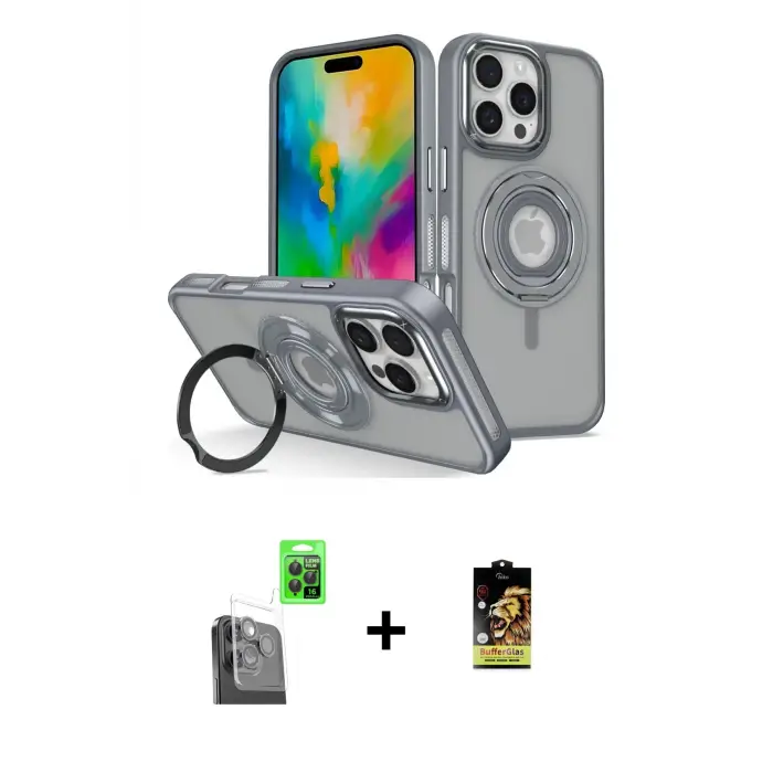 ieg™ iPhone 16 Pro Max Kılıf Nova Minimal Serisi - Siyah Buffer Cam Ekran Koruyucu + Raze Metal Kamera Lens - SH