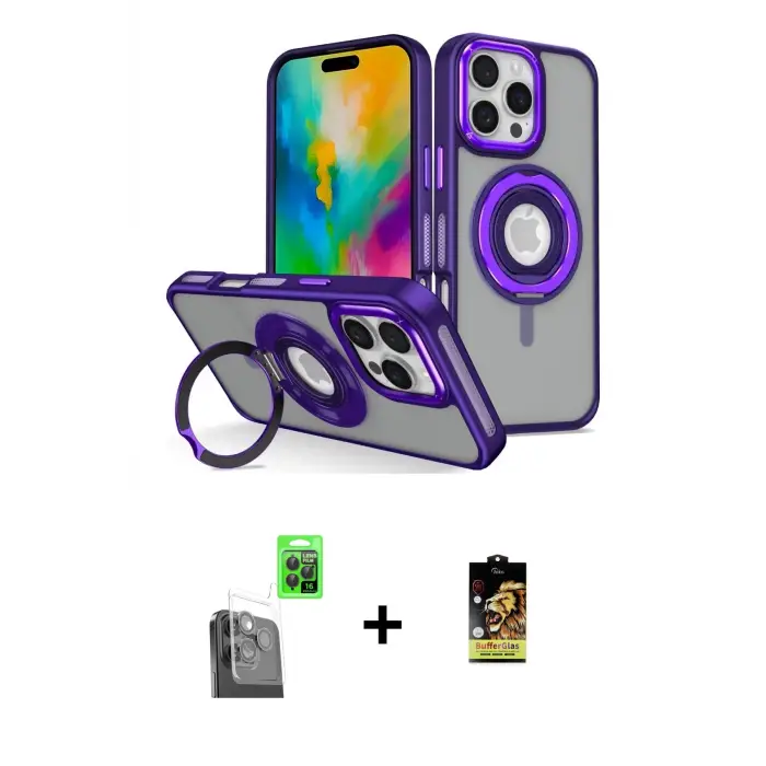ieg™ iPhone 16 Pro Max Kılıf Nova Minimal Serisi - Siyah Buffer Cam Ekran Koruyucu + Raze Metal Kamera Lens - SH
