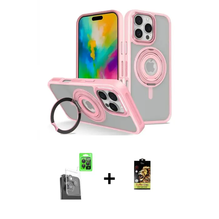 ieg™ iPhone 16 Pro Max Kılıf Nova Minimal Serisi - Siyah Buffer Cam Ekran Koruyucu + Raze Metal Kamera Lens - SH