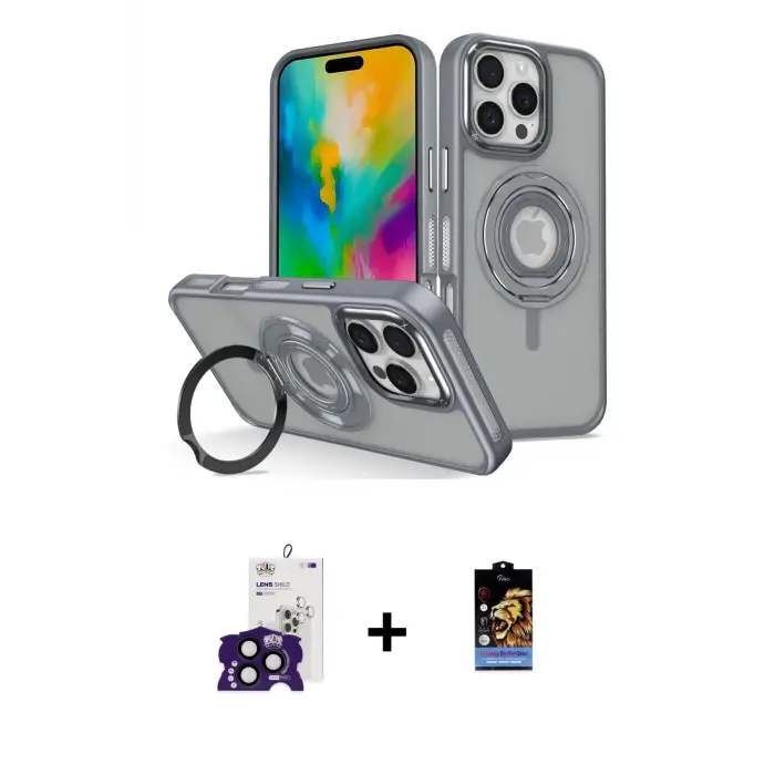 ieg™ iPhone 16 Pro Max Kılıf Nova Minimal Serisi - Siyah Buffer Hayalet Cam Ekran Koruyucu + Bilvis Titan Kamera Lens - SH