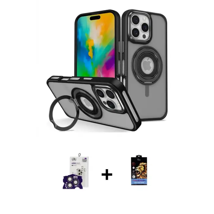 ieg™ iPhone 16 Pro Max Kılıf Nova Minimal Serisi - Siyah Buffer Hayalet Cam Ekran Koruyucu + Bilvis Titan Kamera Lens - TMGI
