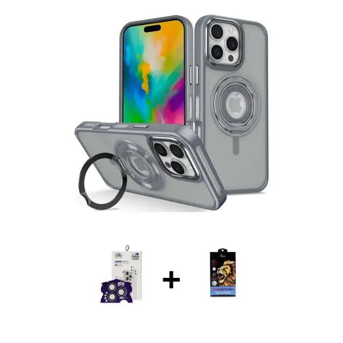 ieg™ iPhone 16 Pro Max Kılıf Nova Minimal Serisi - Siyah Buffer Hayalet Cam Ekran Koruyucu + Bilvis Titan Kamera Lens - TMGI