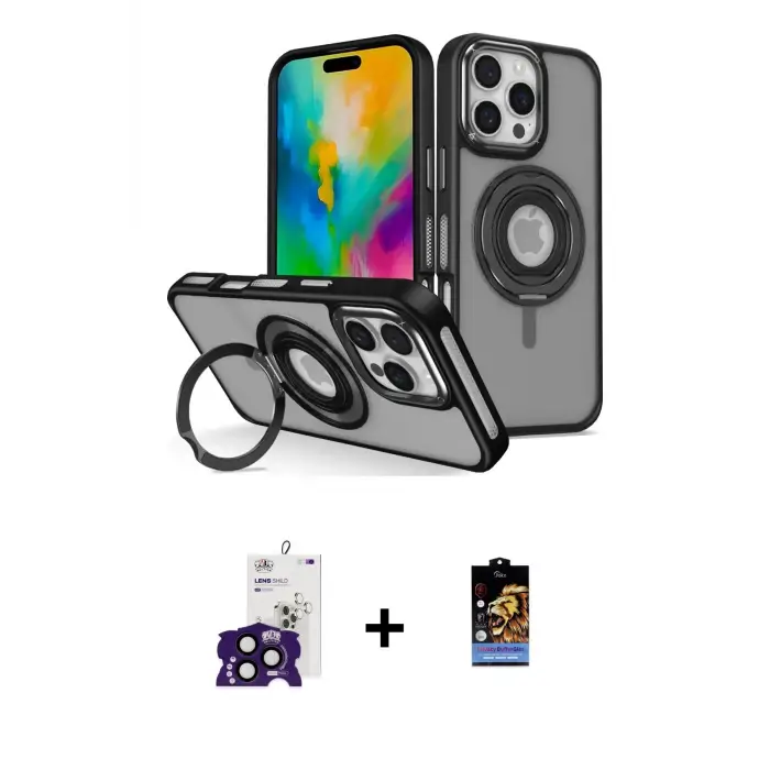ieg™ iPhone 16 Pro Max Kılıf Nova Minimal Serisi - Siyah Buffer Hayalet Cam Ekran Koruyucu + Bilvis Titan Kamera Lens - SH