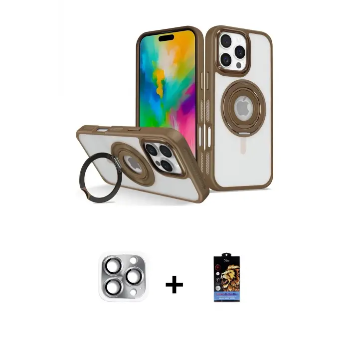 ieg™ iPhone 16 Pro Max Kılıf Nova Minimal Serisi - Siyah Buffer Hayalet Cam Ekran Koruyucu + Pers Alüminyum Kamera Lens - GI