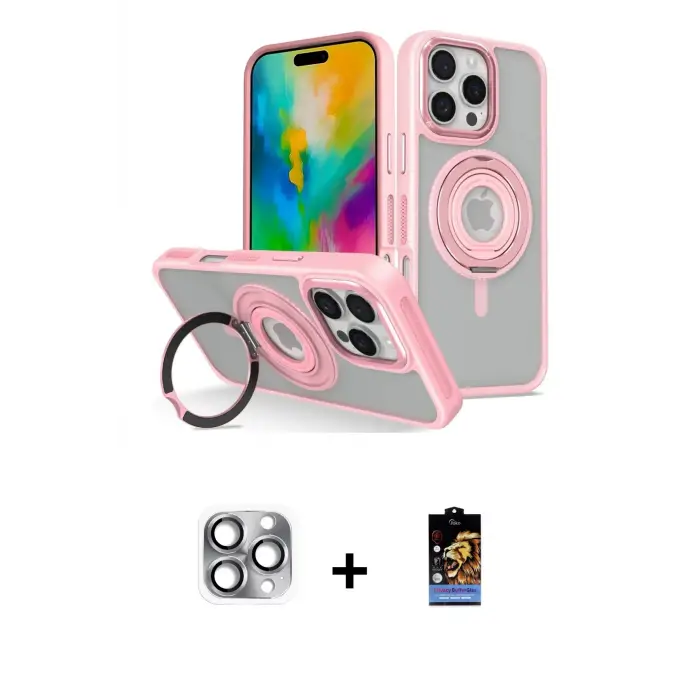 ieg™ iPhone 16 Pro Max Kılıf Nova Minimal Serisi - Siyah Buffer Hayalet Cam Ekran Koruyucu + Pers Alüminyum Kamera Lens - GI