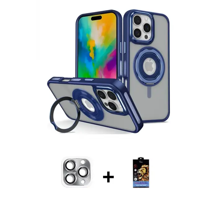 ieg™ iPhone 16 Pro Max Kılıf Nova Minimal Serisi - Siyah Buffer Hayalet Cam Ekran Koruyucu + Pers Alüminyum Kamera Lens - GI