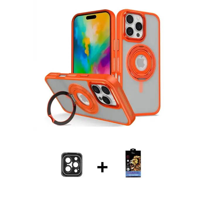ieg™ iPhone 16 Pro Max Kılıf Nova Minimal Serisi - Siyah Buffer Hayalet Cam Ekran Koruyucu + PVD Metal Kamera Lens - SH