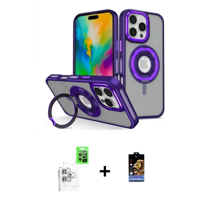 ieg™ iPhone 16 Pro Max Kılıf Nova Minimal Serisi - Siyah Buffer Hayalet Cam Ekran Koruyucu + Raze Metal Kamera Lens - BZ