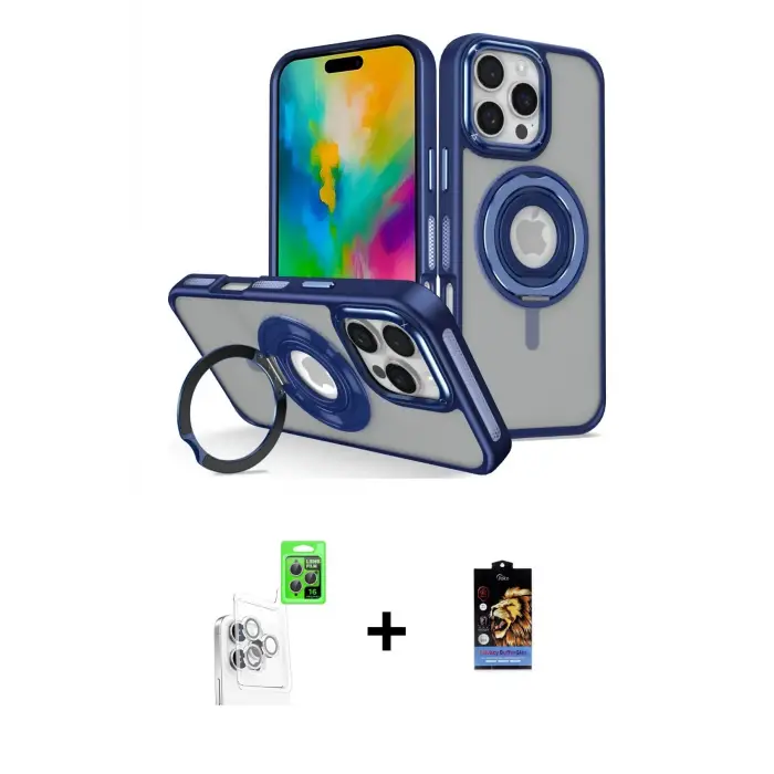 ieg™ iPhone 16 Pro Max Kılıf Nova Minimal Serisi - Siyah Buffer Hayalet Cam Ekran Koruyucu + Raze Metal Kamera Lens - BZ