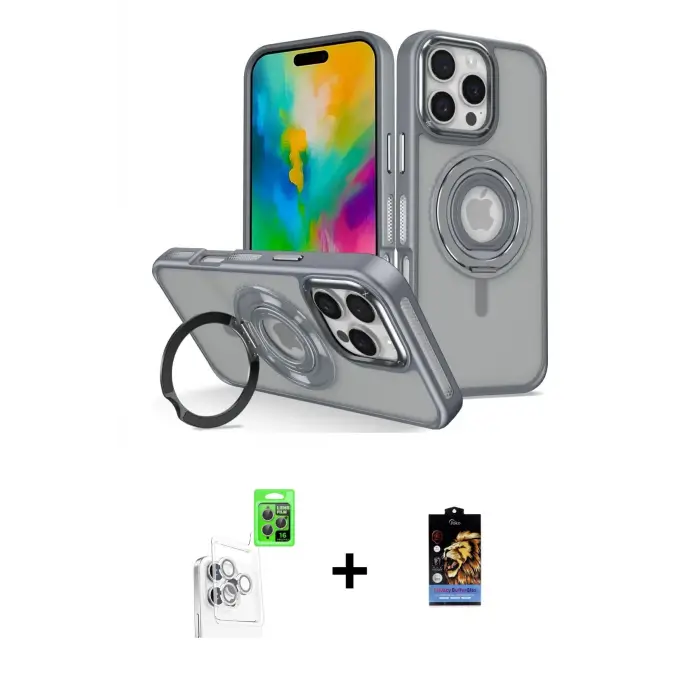 ieg™ iPhone 16 Pro Max Kılıf Nova Minimal Serisi - Siyah Buffer Hayalet Cam Ekran Koruyucu + Raze Metal Kamera Lens - BZ