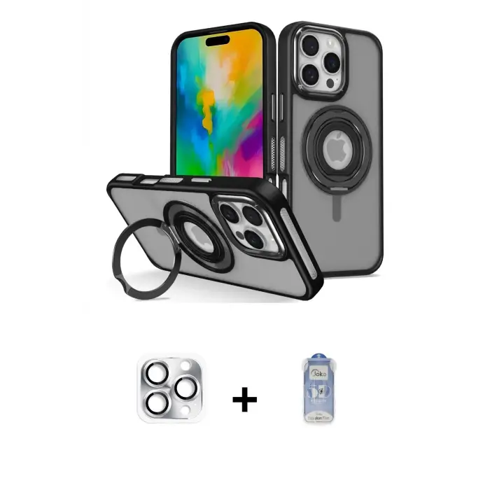 ieg™ iPhone 16 Pro Max Kılıf Nova Minimal Serisi - Siyah Joko Magic 5D Cam + Pers Alüminyum Kamera Lens - GS