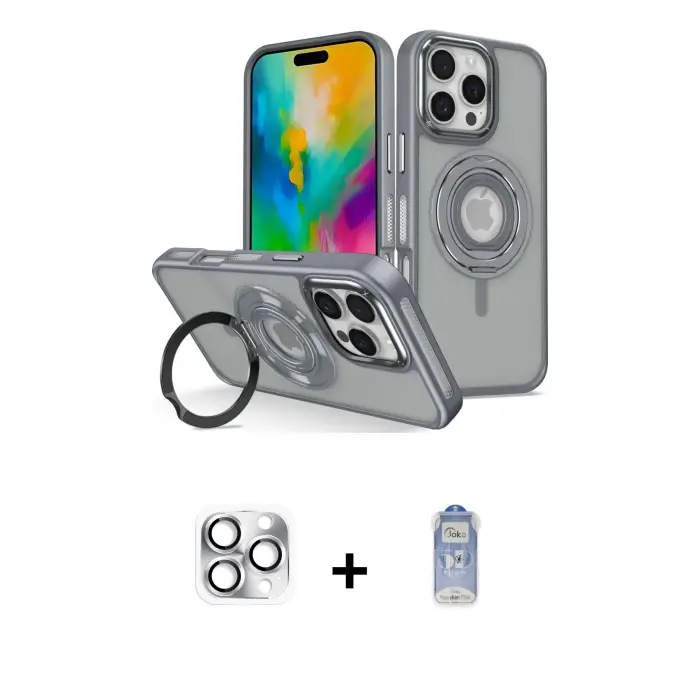 ieg™ iPhone 16 Pro Max Kılıf Nova Minimal Serisi - Siyah Joko Magic 5D Cam + Pers Alüminyum Kamera Lens - GS