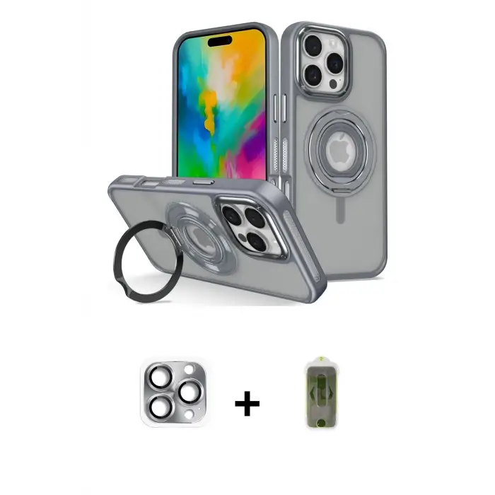 ieg™ iPhone 16 Pro Max Kılıf Nova Minimal Serisi - Siyah Joko Magic 5D Hayalet Cam + Pers Alüminyum Kamera Lens - GI