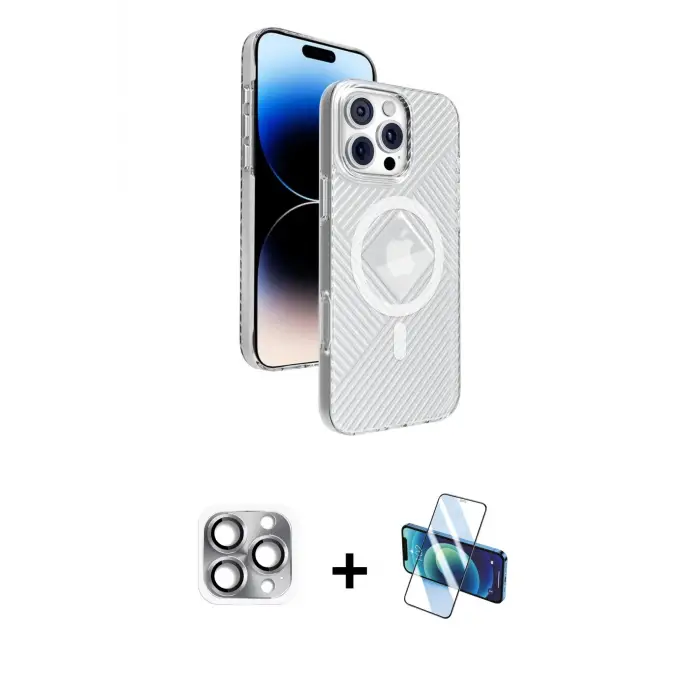 ieg™ iPhone 16 Pro Max Kılıf Nova Modern Prime - Siyah 3D Antistatik Seramik Nano Ekran Koruyucu + Pers Alüminyum Kamera Lens - GI
