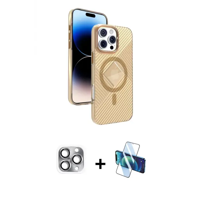 ieg™ iPhone 16 Pro Max Kılıf Nova Modern Prime - Siyah 3D Antistatik Seramik Nano Ekran Koruyucu + Pers Alüminyum Kamera Lens - GI