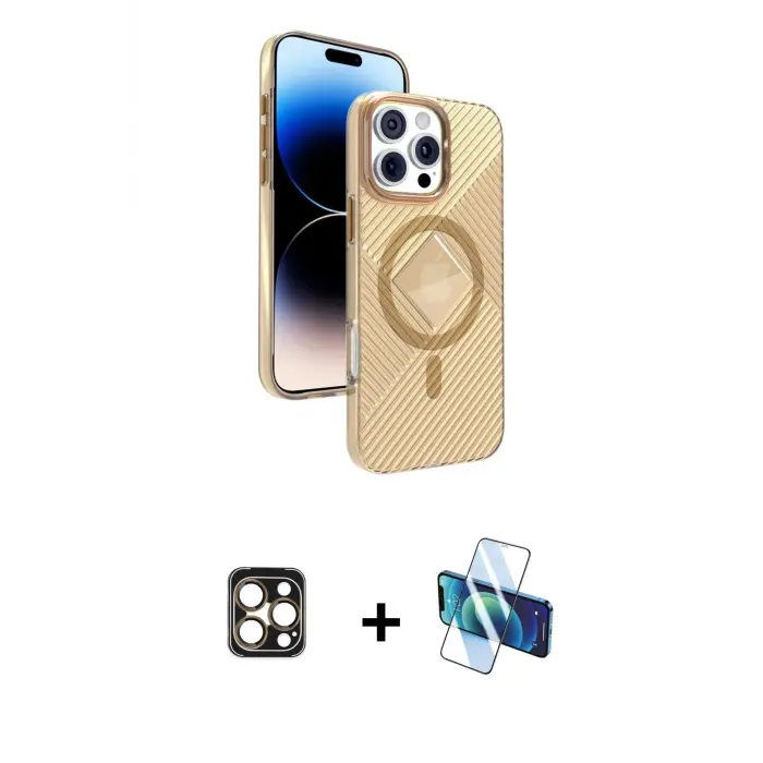 ieg™ iPhone 16 Pro Max Kılıf Nova Modern Prime - Siyah 3D Antistatik Seramik Nano Ekran Koruyucu + PVD Metal Kamera Lens - GD