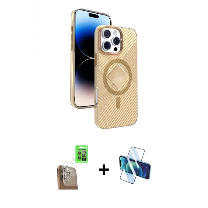 ieg™ iPhone 16 Pro Max Kılıf Nova Modern Prime - Siyah 3D Antistatik Seramik Nano Ekran Koruyucu + Raze Metal Kamera Lens - CLTM