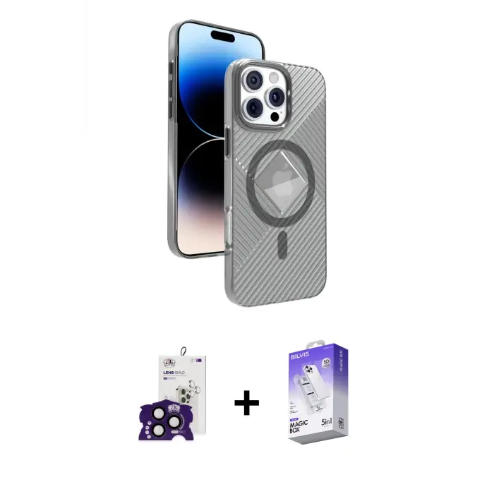 ieg™ iPhone 16 Pro Max Kılıf Nova Modern Prime - Siyah Bilvis 5in1 3D Magic Cam Ekran Koruyucu + Bilvis Titan Kamera Lens - SH