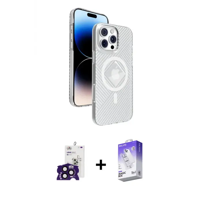 ieg™ iPhone 16 Pro Max Kılıf Nova Modern Prime - Siyah Bilvis 5in1 3D Magic Cam Ekran Koruyucu + Bilvis Titan Kamera Lens - SH