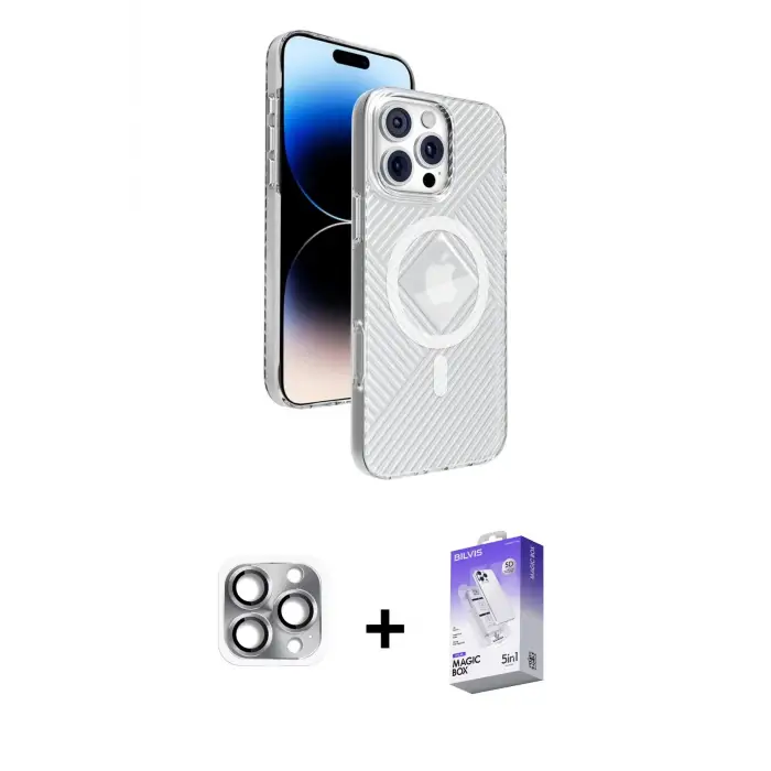 ieg™ iPhone 16 Pro Max Kılıf Nova Modern Prime - Siyah Bilvis 5in1 3D Magic Cam Ekran Koruyucu + Pers Alüminyum Kamera Lens - GI