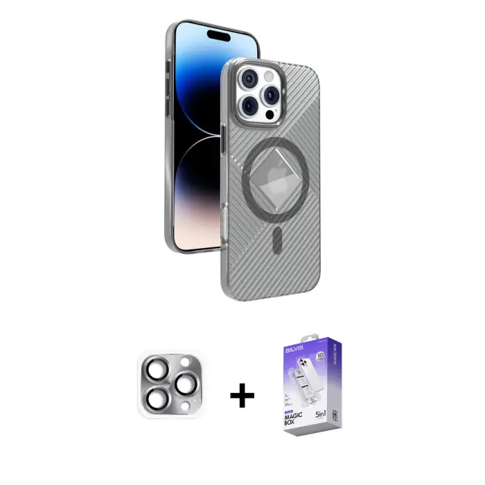 ieg™ iPhone 16 Pro Max Kılıf Nova Modern Prime - Siyah Bilvis 5in1 3D Magic Cam Ekran Koruyucu + Pers Alüminyum Kamera Lens - GI